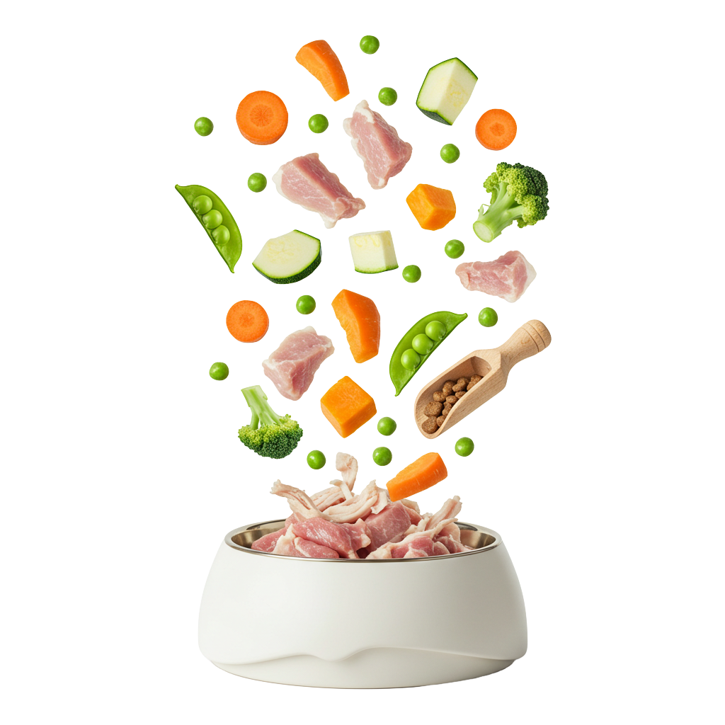 Tigela com ingredientes frescos: legumes, proteína e vegetais